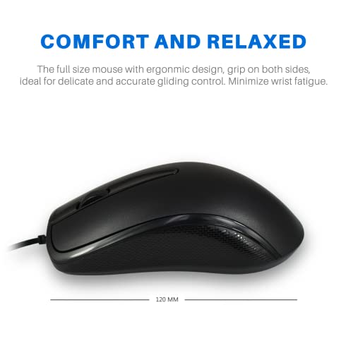 Combrite Wired Keyboard and Mouse Set, Full Size UK Layout Keyboard, Spill Resistant, Dedicated Multimedia Shortcut Keys, Comfort Optical Mouse, for Desktop PC, Laptop Computers, Black