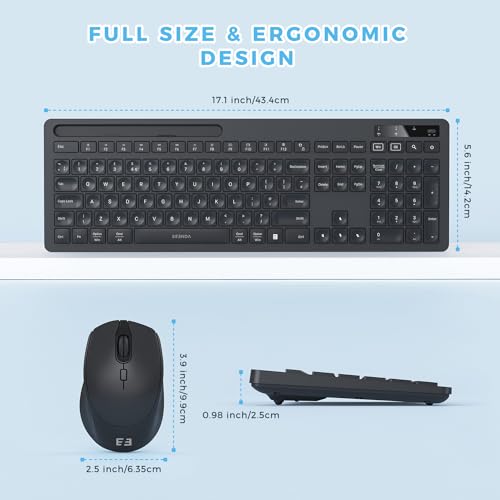 Wireless Keyboard and Mouse Set, USB A and USB C Keyboard Mouse, Full Size UK Keyboard with Phone Holder Compatible with Apple Mac OS, Windows PC/Desktop/Computer/Laptop, Black