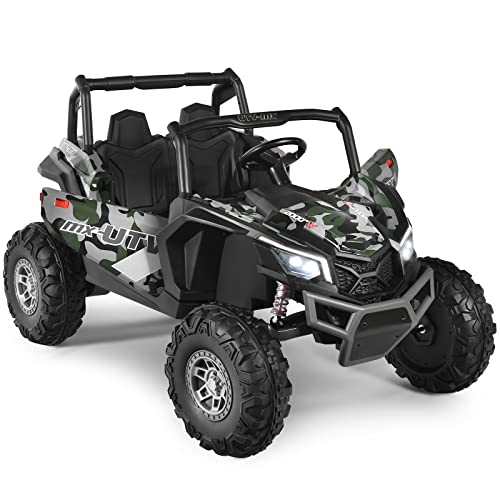 COSTWAY Large Kids Electric Ride On UTV, 2-Seater 12V Battery Powered Off-road Truck with Remote Control, LED Light, Music, MP3/USB/TF, Storage Box, 4 Spring Suspension Wheels Vehicle for Children