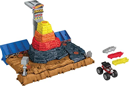 Hot Wheels Monster Trucks Arena Smashers Bone Shaker Ultimate Crush Yard Playset, Includes 1 Exclusive Bone Shaker & 3 Crushable Cars, HNB96