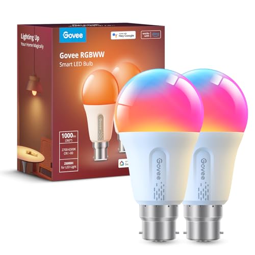 Govee Smart A19 LED Light Bulbs, 1000lm RGBWW Dimmable, Wi-Fi Colour Changing LED Bulbs, Works with Alexa & Google Assistant No Hub Required, 75W Equivalent Smart Bulbs 2 Packs