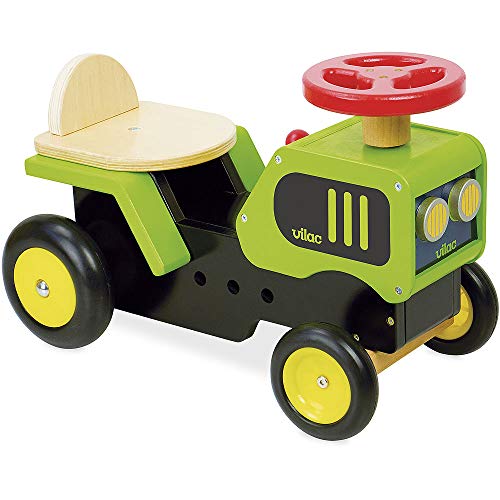 Vilac Wooden Ride on Tractor with Sound Effects, Develops Balance, Motor Skills, Dexterity, Imaginative Play, 18 Months+, 47 x 23 x 31 cm, Green