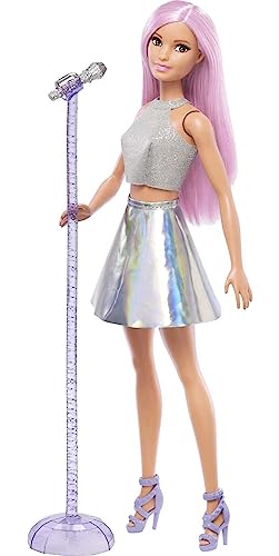 Barbie You Can Be Anything Doll, Pop Star Barbie Doll with Long Pink Hair and Brown Eyes, Toy Microphone, Microphone Stand and Doll Accessories, Toys for Ages 3 and Up, One Doll, FXN98