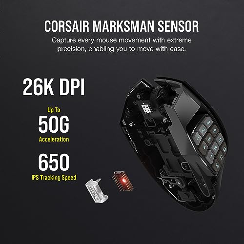 CORSAIR SCIMITAR ELITE WIRELESS MMO Gaming Mouse – 26,000 DPI – 16 Programmable Buttons – Up to 150hrs Battery – iCUE Compatible – PC, PS5, PS4, Xbox – Black