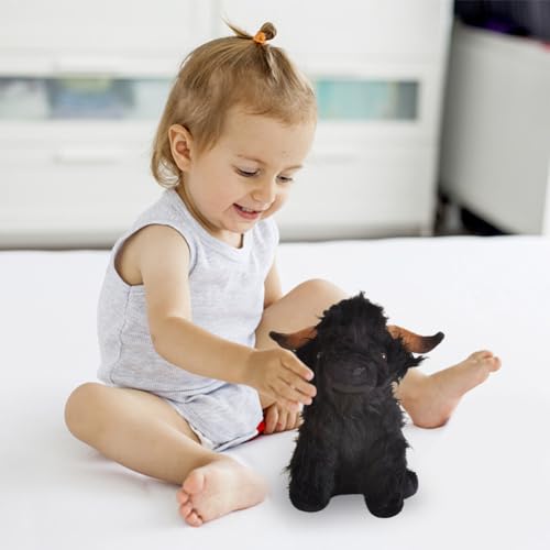 LabDip High Land Cow Stuffed Animals Plush Toy,Realistic Black Cow Plush Doll,Realistic Soft Cuddly Farm Toy, Soft Cuddly High Land Cow Plushies Farm Toy for Farm Home Decor Kids Gift - Black