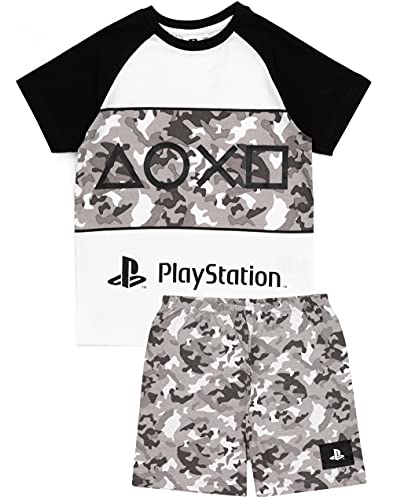 PlayStation Pyjamas For Boys | Kids Camo T Shirt With Shorts Gamer PJs | Console Controller Gamepad Merchandise