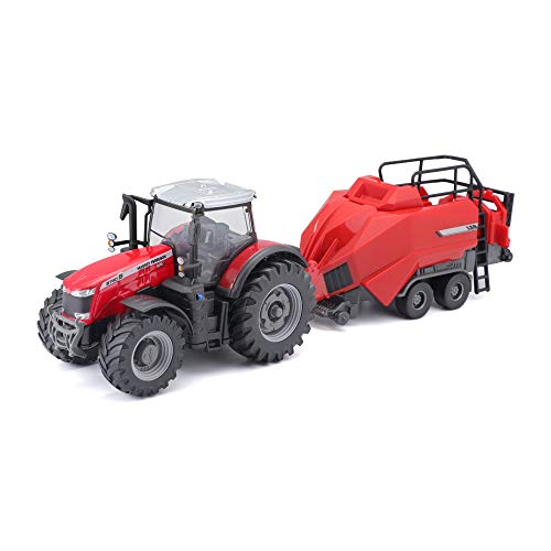 Bburago B18-31667 10CM Massey FERGUSSON 8740S Tractor with BALER Lifter, Assorted Designs and Colours