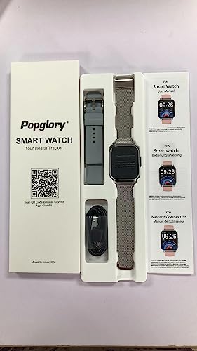 Popglory Smart Watch Women Men Answer/Make Calls, 1.85" Smartwatch 2 Straps with Split Screen, 100+ Sports Fitness Watch with Blood Pressure/Oxygen/Heart Rate Monitor for iOS and Android