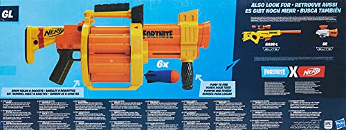 Nerf Fortnite GL Rocket-Firing Blaster – 6-Rocket Drum, Pump-To-Fire – Includes 6 Official Nerf Rockets – for Youth, Teen, Adult