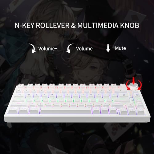 NEWMEN GM326 Wired Gaming Keyboard,75% Percent TKL Hot Swappable Compact LED Backlit USB C Mechanical Gaming Keyboard with Knob for PC Windows Mac,QWERTY Layout,White,Red Switches