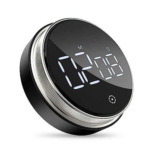 ORIA Home Kitchen Timer, 3 Inch Large LED Digital Timer, Magnetic Countdown Countup Timer for Classroom Fitness Teaching, 3-level Volume Alarm for Cooking/Study/Exercise (Ridged Knob) - Black & Silver