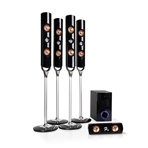 AUNA Areal Nobility - 5.1 Surround Sound System, Speaker System with 145W RMS, Home Cinema Sound System, 6.5" Sidefiring Woofer, Bass Reflex, 5 Sat Speakers, Bluetooth, USB, AUX, 2 Mic Connections