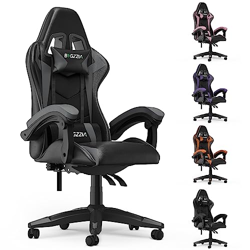 bigzzia Gaming Chair Office Chair Desk Chair Swivel Heavy Duty Chair Ergonomic Design with Cushion and Reclining Back Support (Gray)