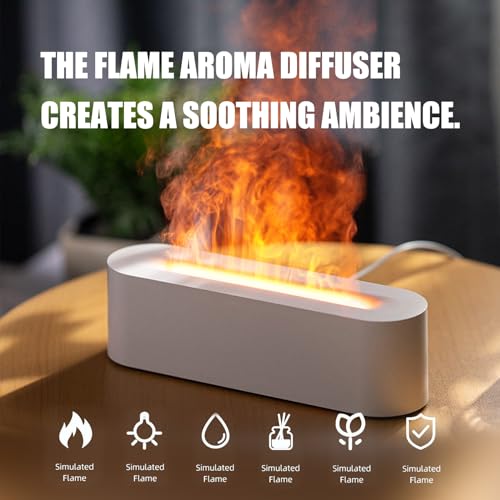 Flame Diffuser, Upgrade 7 Colour Lights Essential Oil Diffuser, Super Quiet Aromatherapy Diffuser, Electric Aroma Diffuser, Waterless Auto-Off for Home Office Room, Black