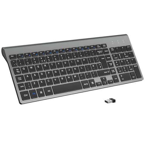 cimetech Wireless Keyboard, 2.4G Ergonomic Keyboard with Number Pad, Silent USB Computer Keyboard for PC, Laptop, Desktop and Windows 10/8/7/XP - Gray
