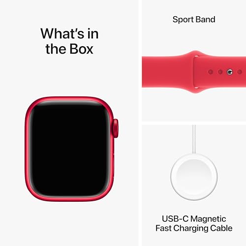 Apple Watch Series 9 [GPS 41mm] Smartwatch with (PRODUCT) RED Aluminum Case with (PRODUCT) RED Sport Band S/M. Fitness Tracker, Blood Oxygen & ECG Apps, Always-On Retina Display, Water Resistant