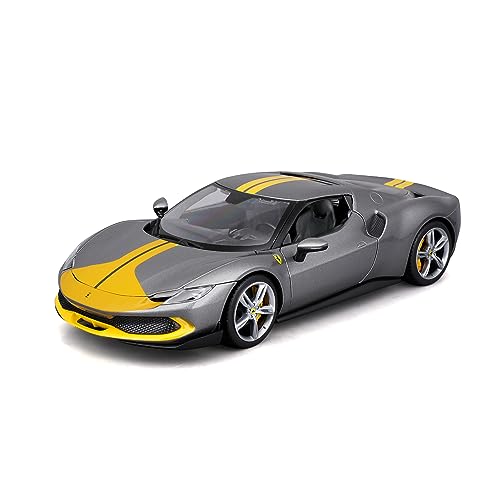 Bburago 1/18 FERRARI-296 GTB-Grey and Yellow | Scale Model car for Children | for Ages 3+ | 16017GR