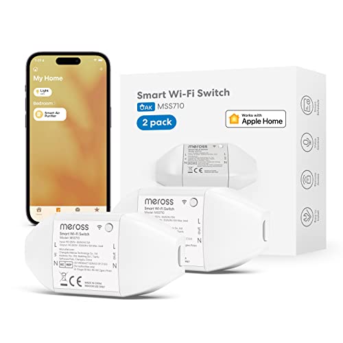 Meross WiFi Smart Switch Works with Apple HomeKit, DIY Smart Switch Module Remote and Voice Control Compatible with Alexa, Google Home, SmartThings, DIY Smart Switch for Electrical Appliances 2 Pack
