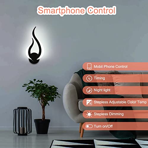 Lightess Smart Acrylic Wall Light 2.4G Remote/App Control Stepless Dimming Led Wall Light 2700k-6500k Color Temp Adjustable Wall Lamp with Memory Timer Function for Bedroom Living Room - Black Right