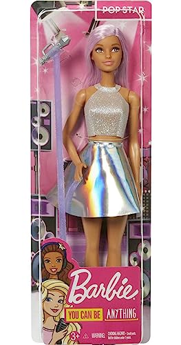 Barbie You Can Be Anything Doll, Pop Star Barbie Doll with Long Pink Hair and Brown Eyes, Toy Microphone, Microphone Stand and Doll Accessories, Toys for Ages 3 and Up, One Doll, FXN98