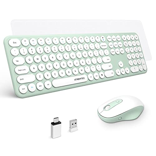 Wireless Keyboard and Mouse, XTREMTEC 2.4G Full Size Wireless Keyboard Mouse Combo - Ultra Slim Silent Cute Computer Keyboard with USB Receiver for Windows, OS, PC, Desktop, Mac, Tablet(Green A)