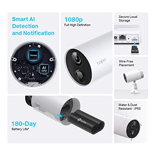 Tapo Smart Wire-Free Security 2-Camera System, Water&Dust Resistant, Rechargeable Battery, Hub included, 1080p HD, AI Detection, SD Storage, Works with Alexa & Google Home(Tapo C400S2), White