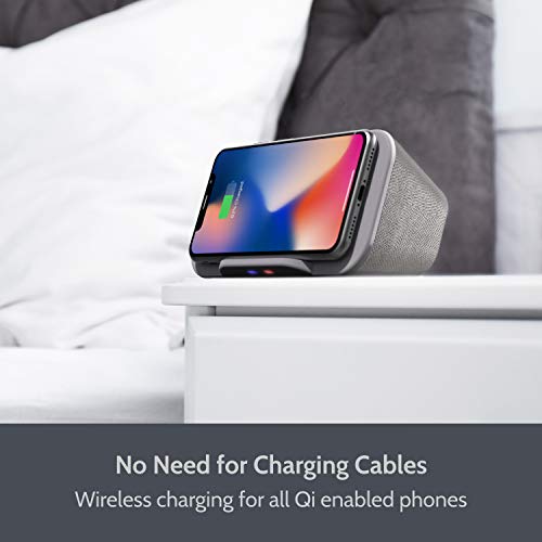 i-Box Wireless Charger, Portable Bluetooth Speaker, Charging Station, Wireless Qi Charger, iPhone and Android Phone Stand, 6W Stereo Speakers, 3.5mm Audio Jack, 4000mAh Rechargeable, Grey