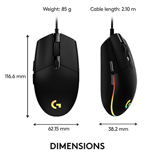 Logitech G203 LIGHTSYNC Gaming Mouse with Customizable RGB Lighting, 6 Programmable Buttons, Gaming Grade Sensor, 8K DPI Tracking, Lightweight - Black