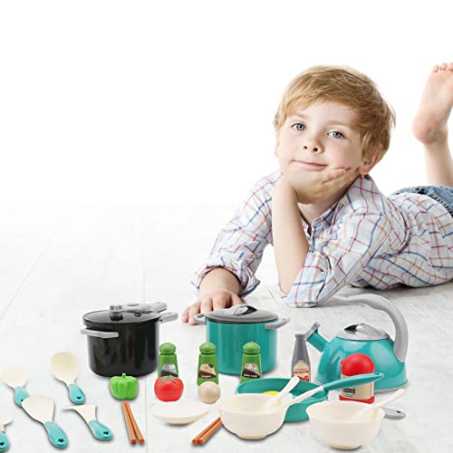 32pcs Kitchen Toys Set, Children Role Play Kitchen Pretend Toys, Cookware Cooking Utensils Pan Toys Kit, Kitchen Accessories Cooking Pots and Pans, Great Gifts for Boys Girls 3 4 5 6 Years Old Green