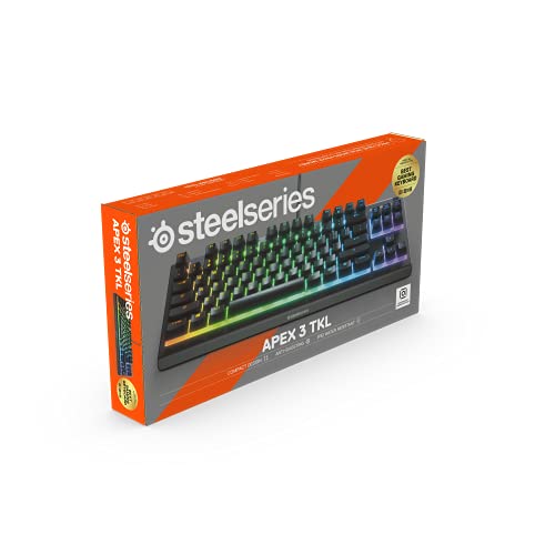 SteelSeries Apex 3 TKL - RGB Gaming Keyboard - Tenkeyless Compact Esports Form Factor - 8-Zone RGB Illumination - IP32 Water & Dust Resistant - English QWERTY Layout