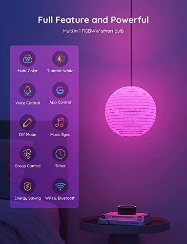 Govee RGBWW Smart Light Bulbs, Colour Changing LED Bulbs with Music Sync, 54 Dynamic Scenes 16 Million DIY WiFi & Bluetooth LED Bulbs Work with Alexa, Google Assistant Home App, 4 Packs