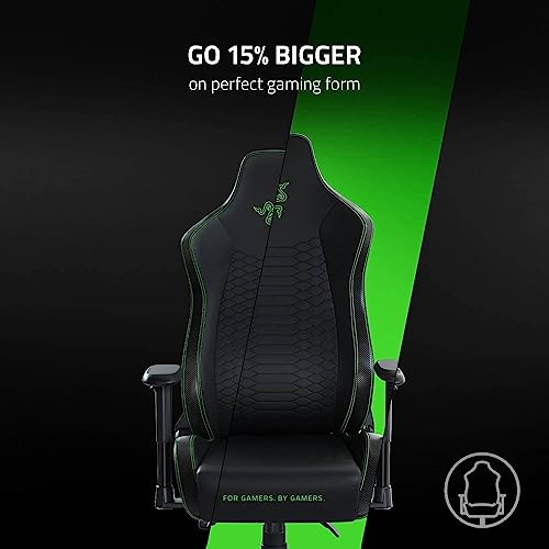 Razer Iskur - Premium Gaming Chair with Integrated Lumbar Support (Desk Chair / Office Chair, Multi-layer Synthetic Leather, Foam Padding, Head Pad, Height Adjustable) Black/Green | XL