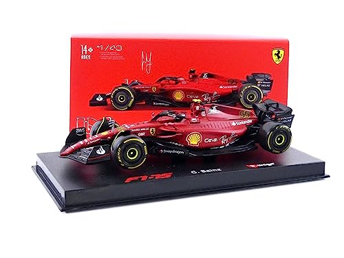 Bburago B18-36831S Formula 1 Ferrari F1-75 (2022) with Helmet SAINZ 143 Die-Cast Collectible Race Car, Model, Sport, pre-Built, Assorted Colours