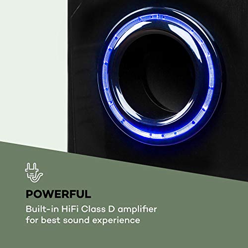 AUNA Areal Nobility - 5.1 Surround Sound System, Speaker System with 145W RMS, Home Cinema Sound System, 6.5" Sidefiring Woofer, Bass Reflex, 5 Sat Speakers, Bluetooth, USB, AUX, 2 Mic Connections