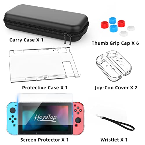 HEYSTOP Case Compatible with Nintendo Switch Carry Case Pouch with Switch Cover Case HD Switch Screen Protector Thumb Grips Caps for Nintendo Switch Console Accessories