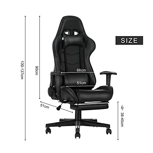 Panana Gaming Chair with Footrest Headrest Lumbar Pillow Swivel Recliner Desk Chair PU Leather (Black)