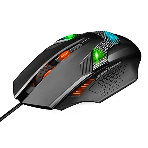 TeckNet Wired Gaming Mouse，RGB mouse gaming, RAPTOR Pro 10000dpi wired mouse with 8 Programmable Buttons,Ergonomic Optical Computer Wired Gaming Mice with Fire Button