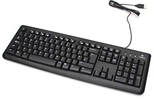 Logitech K110 Wired USB Wired Spill Resistant Full-Size PC Keyboard with Media Control, Compatible with Windows & Linux, For Home, Office & Business QWERTY UK Layout - Black