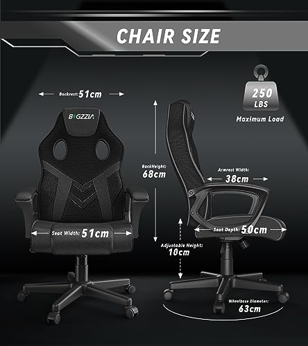 bigzzia Gaming Chair Ergonomic Office Chair - PU Leather Computer Chair With Headrest, Adjustable Height Office Armchair 360°Swivel For PC Office Gamer (Black)