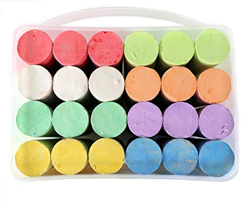 24 Coloured Chunky Chalks , Giant, Pavement, Washable, Fun for Children 8 Vibrant Colours, Outdoor, Garden, Drawing - Artists - Toddler,Kids