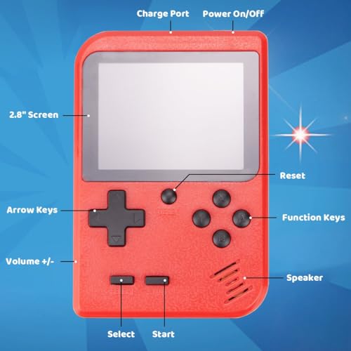 Fiotasy Kids Handheld Games Console with 400 Classic Retro Games, Portable Mini Handheld Video Games Console for Boy Girl, Christmas Birthday Gift Present for Children Adult (Red)