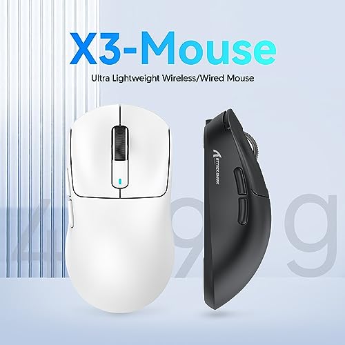 ATTACK SHARK X3 49g SUPERLIGHT Mouse, PixArt PAW3395 Gaming Sensor, BT/2.4G Wireless/Wired Gaming Mouse, 6 Adjustable DPI up to 26000, 200 Hrs Battery, G502, Office Mice for Win11/Xbox/PS/Mac (White)