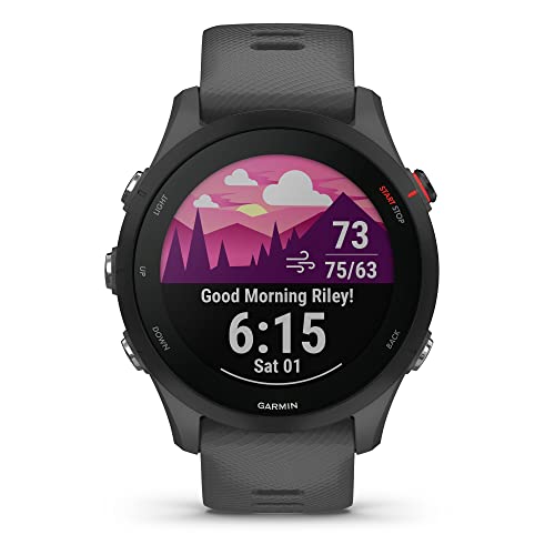Garmin Forerunner 255 Easy to Use Lightweight GPS Running Smartwatch, Advanced Training and Recovery Insights,Safety and Tracking Features included, Up to 12 days Battery Life, Slate Grey