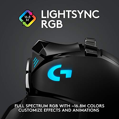 Logitech G502 LIGHTSPEED Wireless Gaming Mouse, HERO 25K Sensor, 25,600 DPI, RGB, Adjustable Weights, 11 Programmable Buttons, Long Battery Life, On-Board Memory, PC / Mac