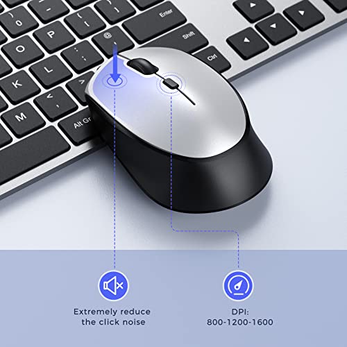 Wireless Keyboard and Mouse Combo,seenda Slim Thin Full Size Wireless Keyboard & Mouse Set 2.4G Ergonomic Cordless Keyboard and Silent Mice for Windows Desktop,PC,Laptop,QWERTY UK Layout,Black Silver