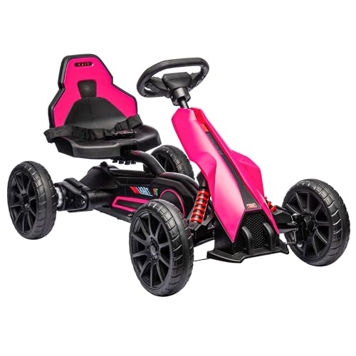 HOMCOM 12V Electric Go Kart for Kids, Ride-On Racing Go Kart with Forward Reversing, Rechargeable Battery, 2 Speeds, for Boys Girls Aged 3-8 Years Old - Pink