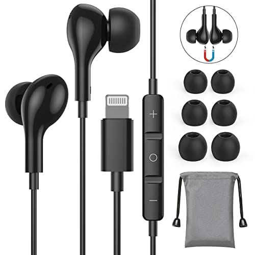 Guguearth Lightning Headphones for iPhone, MFi Certified Headphones for iPhone 11 In-Ear Noise Isolating Magnetic Earbuds with Microphone Controller Earphones for iPhone 14/13/12/11 Pro Max X XS XR 8P