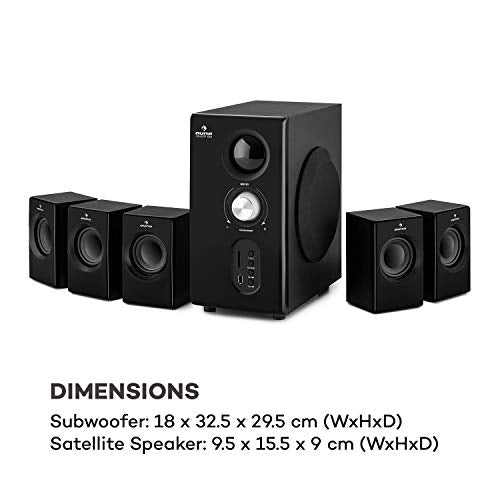 auna Concept - 5.1 Surround Sound System, OneSide Subwoofer, Home Cinema Sound System, Balanced Sound Concept, Speaker System with Bluetooth, USB Port, SD Slot, Remote Control, Concept 520, Black