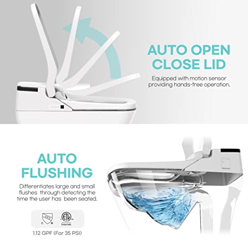 VOVO STYLEMENT TCB-090SA Smart Bidet Toilet for bathrooms, Elongated One Piece Toilet with Auto Open/Close Lid, Auto Dual Flush, Heated Seat, UV LED Made in Korea - Floor Drain