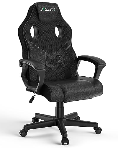 bigzzia Gaming Chair Ergonomic Office Chair - PU Leather Computer Chair With Headrest, Adjustable Height Office Armchair 360°Swivel For PC Office Gamer (Black)